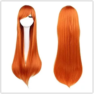 Peruca Cosplay Laranja Longa 80 cm e ou Presilhas Orihime - Pronta Entrega