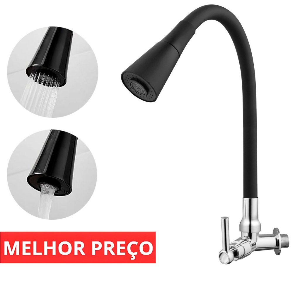 Torneira Flexível De Luxo Cozinha Cone Preto parede em aço inox