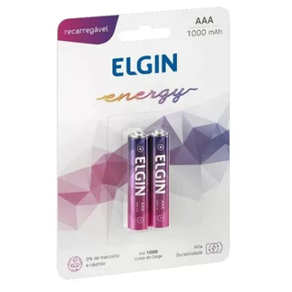 Pilha recarregável 1000 MAH - ELGIN - Cartela com 02 unidades
