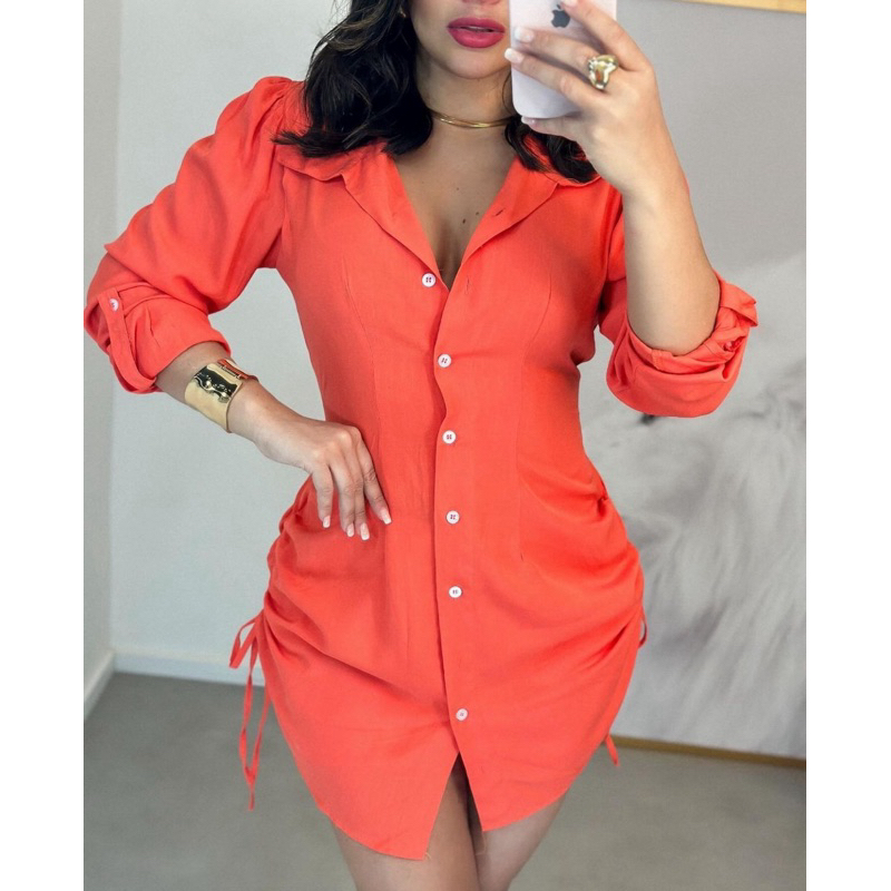 Chemise Feminino Franzido Listrado Manga Longa | Shopee Brasil