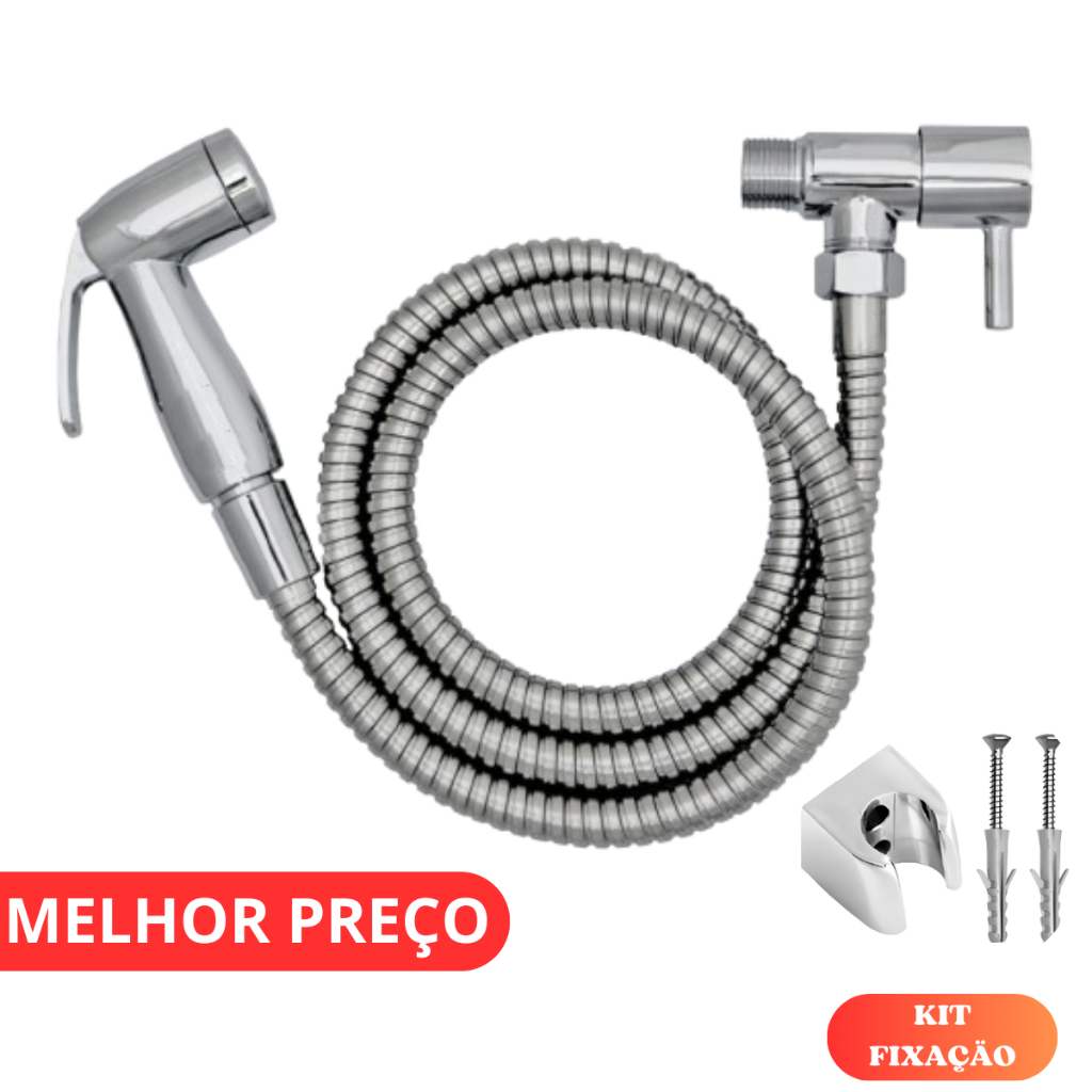 Ducha Higiênica Banheiro Completa Luxo 1/4 Metal Cromado 1,20m Chuveirinho Privada