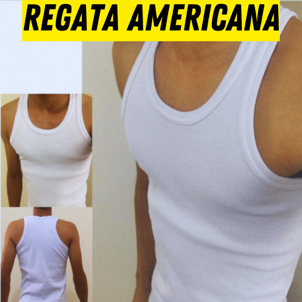 Regata Camisa Masculina Estilo Americana Canelada Justa Regata Ribana
