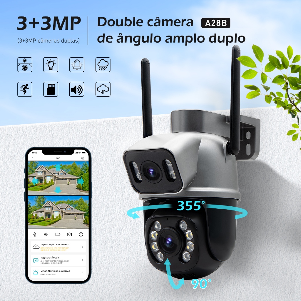 COIBEU Camera Externa Ip a Prova D'água Wifi 360° 3MP Dupla 2 Em 1 com ...