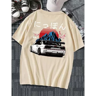 Camiseta Letra Japonesa Gráfico do Carro Unissex