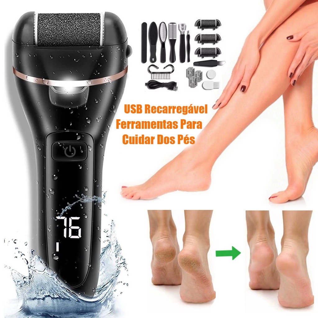 Lixador De Pé Elétrico Removedor Esfoliador Elétrico Para Pés Lixa Elimina Calos 18 em 1 Profissional Premium USB Recarregável Ferramentas Para Cuidar Dos Pés