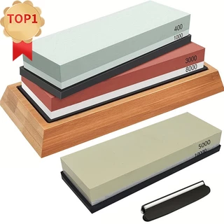 Kit 2 Pedra Afiar Dupla Face Com Base Madeira e Guia De Angulo 5000 10000 Faca Kit King Afiador de Facas Churrasco Amolador