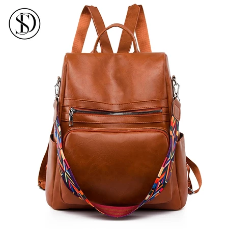 Bolsa mochila feminina grande couro sintéticos à prova d'água