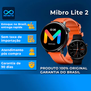 Relógio Smartwatch Mibro Watch Lite 2 Original Fitness Tela Amoled 1.3" C/ 2 pulseiras Versão Global