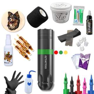 Kit Tattoo Tatuagem Pen Ez Caster Verde C/ Bateria Completo Profissional