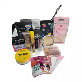 KIT DE MAQUIAGENS E PINCÉIS COMPLETO / NECESSAIRE/ BATOM/ PÓ / BASE / CÍLIOS / ESPONJA