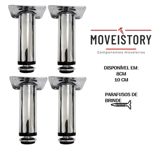 Kit Com 4 Pé Para Móvel Redondo Cromado Regulável 10CM / 8CM