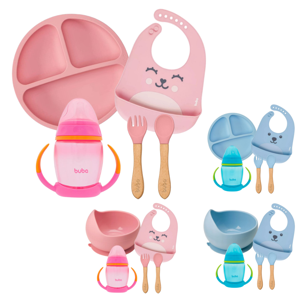 Kit Introdução Alimentar Buba Prato em Silicone Prato Bowl Babador Copo ...