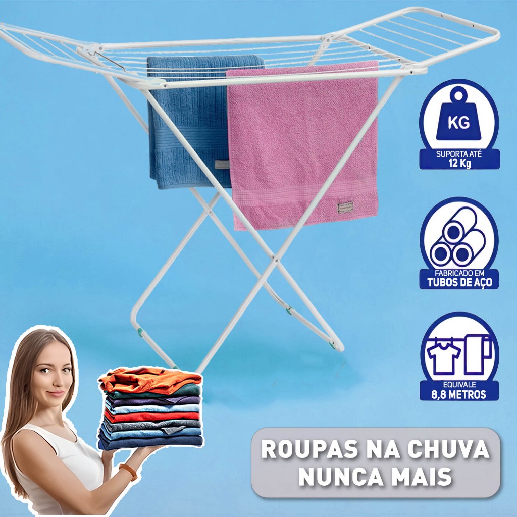 Varal De Chão Aço Estender Roupas Com Abas Portátil 12kg | Shopee Brasil