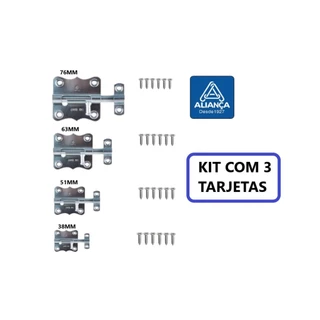 FECHO TARJETA TRINCO FERROLHO ZINCADO 38MM / 51MM / 63MM / 76MM COM PARAFUSOS