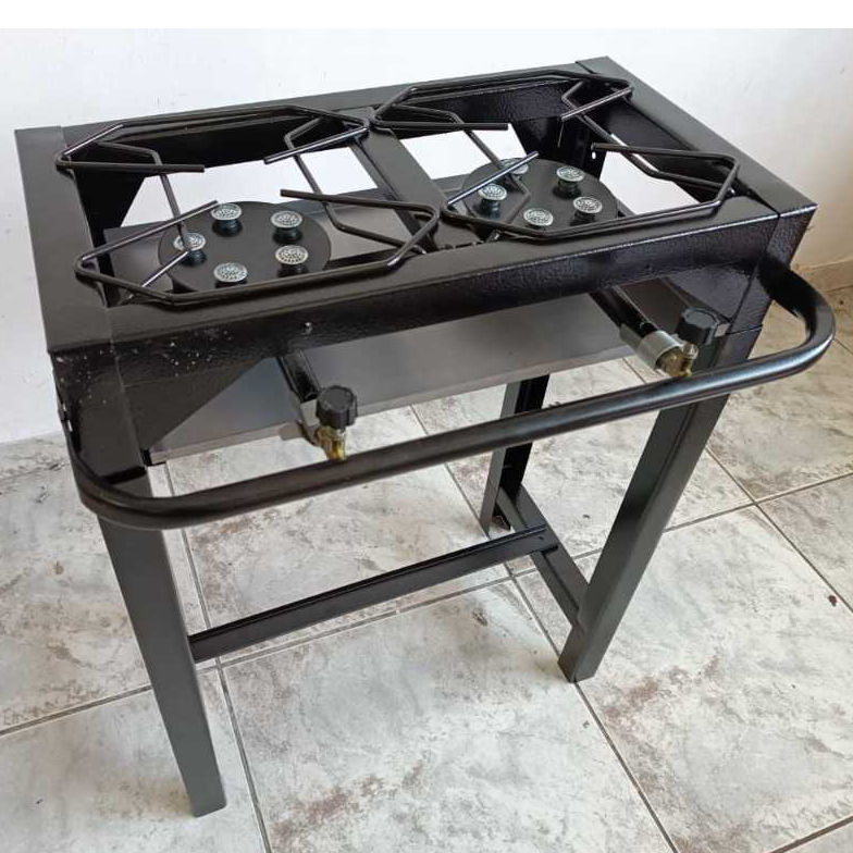 FOGÃO INDUSTRIAL 2 BOCAS DE ALTA PRESSÃO COM MANGUEIRA E REGISTRO PRETO