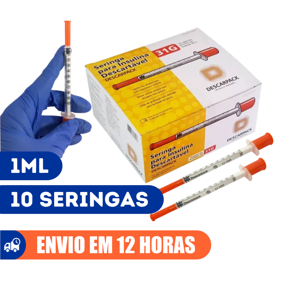 Seringa de Insulina 1ml Com Agulha Fixa 6x0,25 mm 10un Descarpack