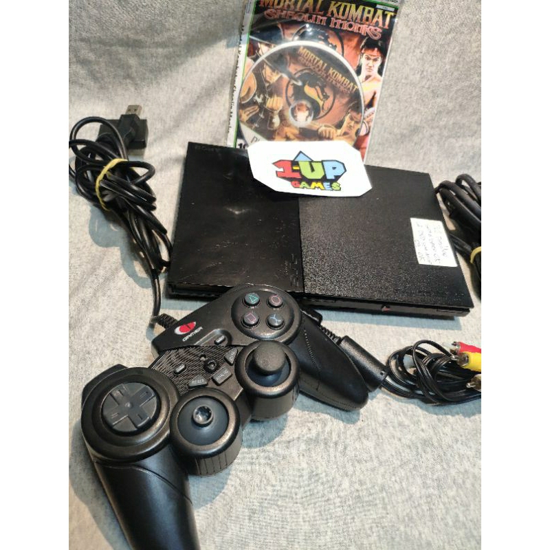 Playstation 2 desbloq.ueado. controle leadership. jogo paral.eloe cabos. cabo av não funciona o plug vermelho