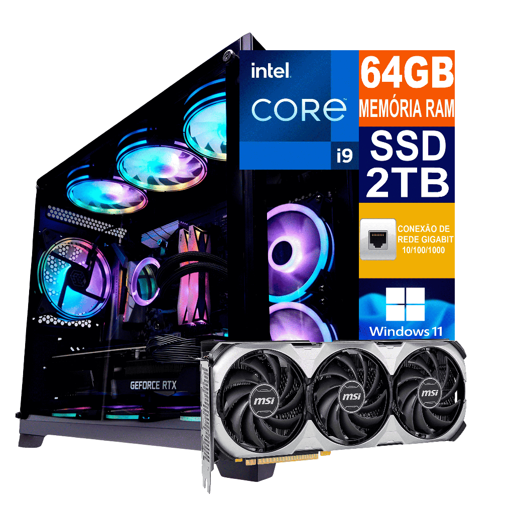 Pc Gamer Cpu Intel I9 14900kf / Ssd 2tb M2 / 64gb Memória Ddr5 / Placa de Vídeo RTX 4060TI 16GB