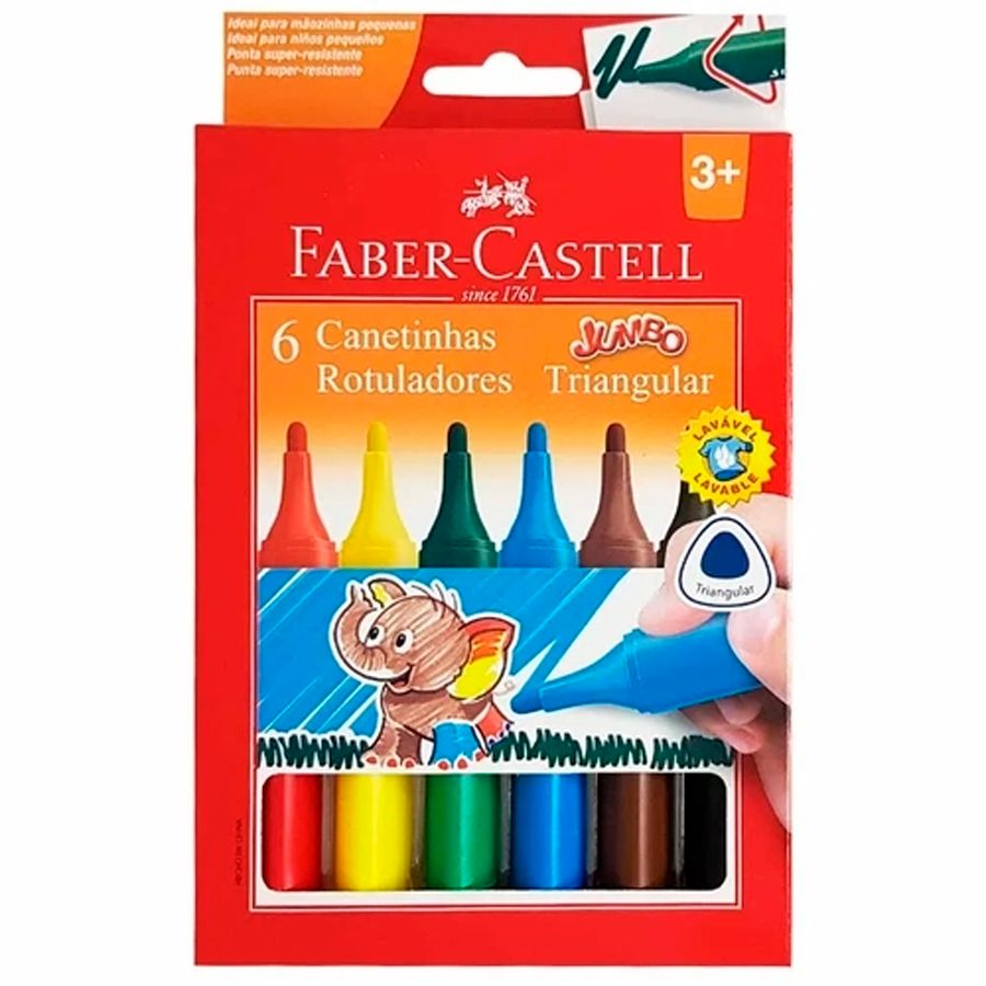 Canetinha Hidrográfica Jumbo Triangular 6 Cores Faber Castell | Shopee ...