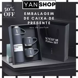 Garrafa Termica com kit 3 Xicaras Botão Click 500 ml aço inox