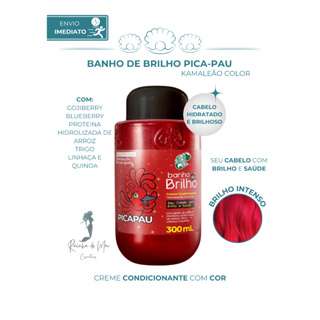 Banho De Brilho Pica Pau Creme Condicionante Hidratante Revitalizante com Cor para Cabelos Vermelhos e Tons Avermelhados 300Ml - Kamaleão Color