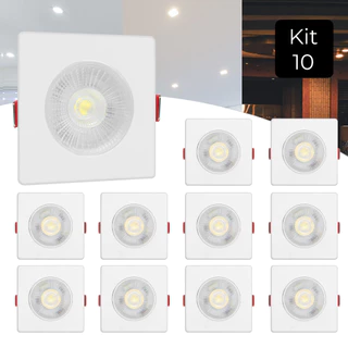Kit 10 Spot Led Smd 7w Dicróica Direcionável Quadrado Luz Forte
