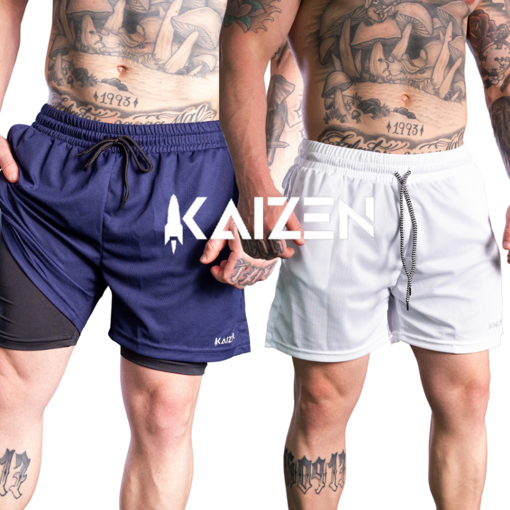 kit 2 Shorts 2 em 1 kaizen sports para treinar bermuda dupla fitnes