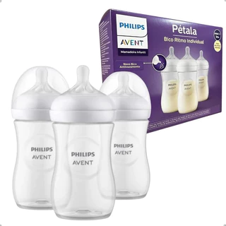 Kit 3 Mamadeira Pétala 3.0 260ml Transparente Avent