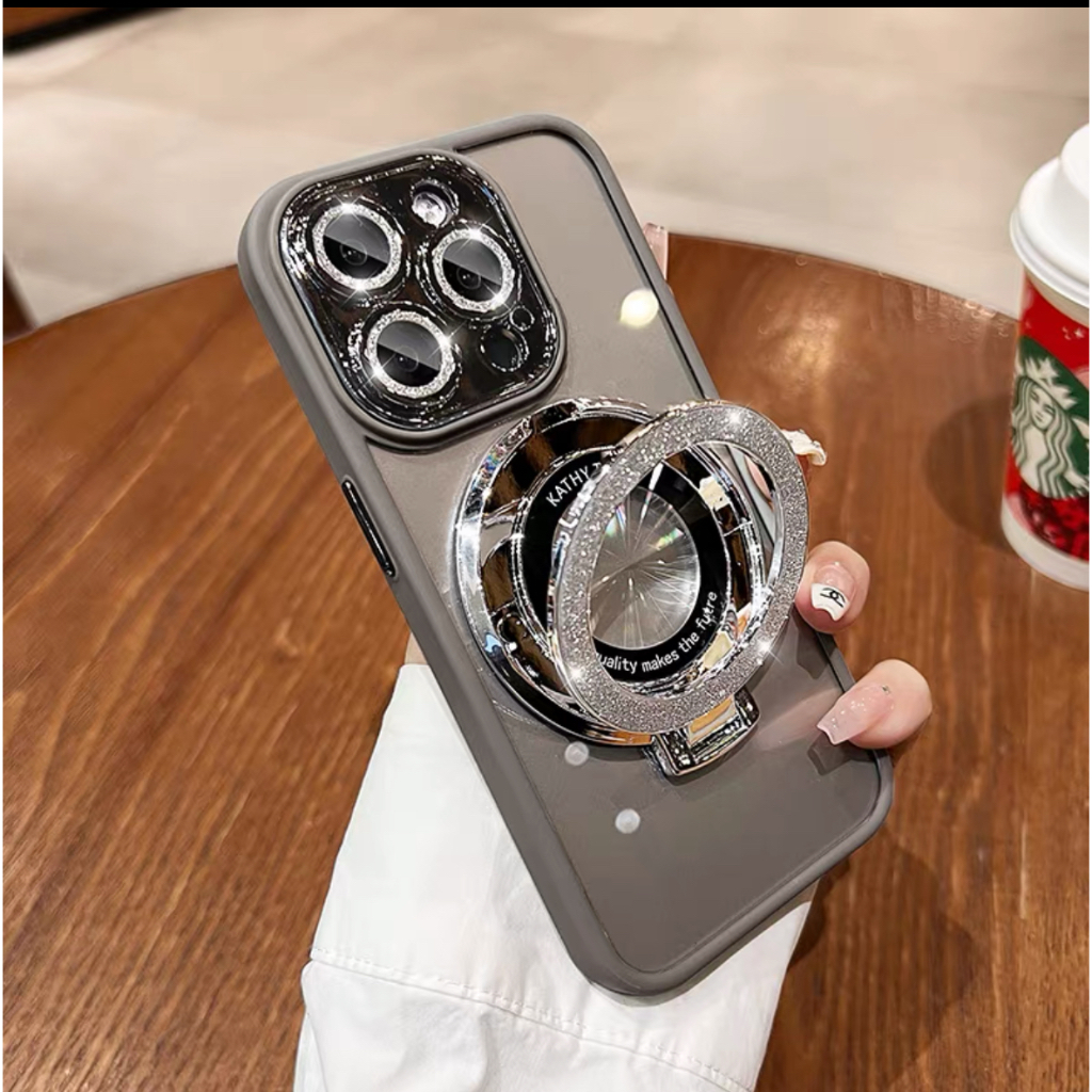 Estojo De Proteção Para celular Com Suporte De Brilho Simples iPhone 11 12 13 14 15 pro max Mais Lentes Anti-Queda 2 Em 1