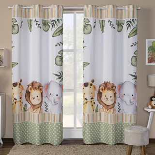 Cortina Safari Baby 3,00 L x 2,20 A Infantil Com Bainha (Decoração, Quarto, Menina, Menino, Bebê)