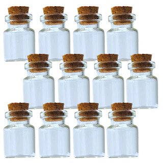 Conjunto 12 Garrafinhas de Vidro Incolor Transparente com Tampa de Rolha Capacidade 5 mL para Artesanato Lembrancinhas Decorações
