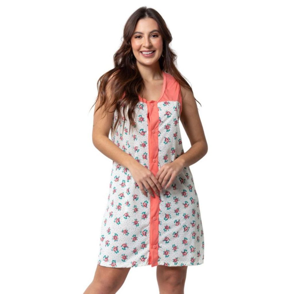 Camisola Estampada Botão Pós Cirúrgica Gestante Pós Parto Amamentação Regata