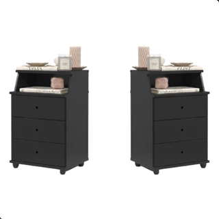 Kit Mesinha Quarto Cabeceira Luxo New EJ Novo Deco 3 Gavetas