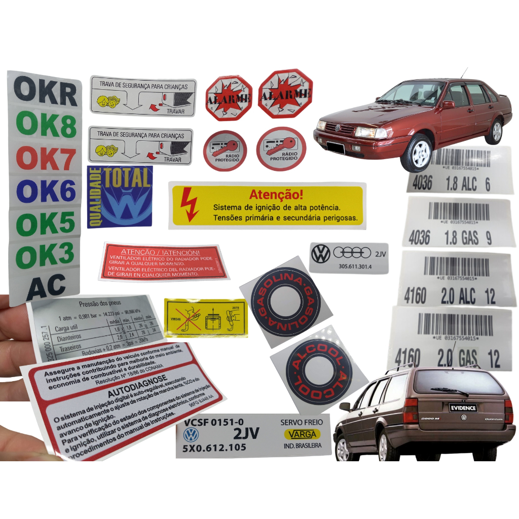 KIT c/24 Adesivos - Santana E Quantum 96 A 98 - (Jogo Completo De Selos E Adesivos) Motor, Vidros, Capo, Mini-Frente.