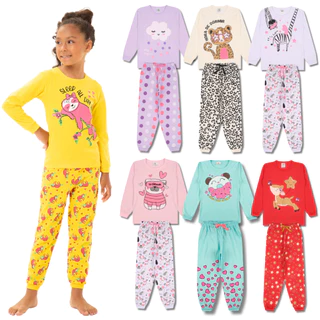 Kit 4 Peças Pijama Infantil Menina Manga Comprida Tamanho 1 ao 10 Atacado