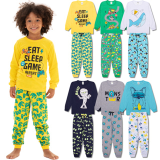 Kit Sortido 4 Peças Pijama Infantil Menino Manga Comprida Tamanho 1 ao 10 Atacado