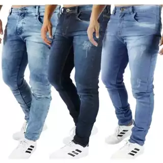 Kit C/3 Calças Jeans Masculina Slim Elastano Lycra