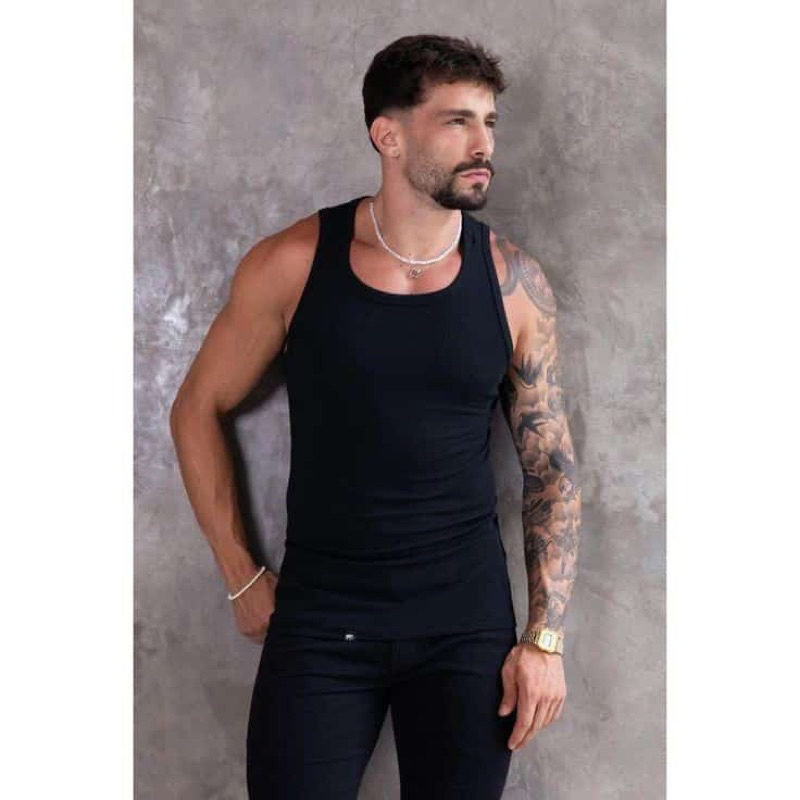 Regata Masculina Canelada Ribana Americana Elastano e Algodão