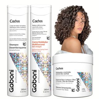 Kit Cachos Vegano Shampoo Desembaraçante + Creme Modelador + Máscara Umectante Gaboni