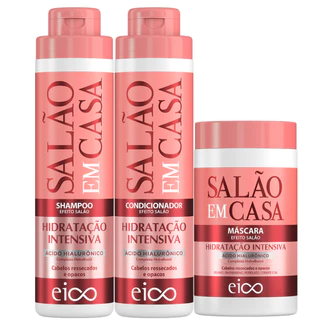 Eico Salão Em Casa Hidratação Intensiva Shampoo e Condicionador Leave-in 800ml + Máscara Tratamento