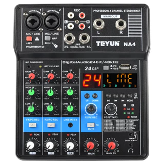 TEYUN Console de mixagem de som portátil profissional de 4 canais Entrada de computador Alimentação de 48v Número do modelo Certificação Origem Mixagem NA4
