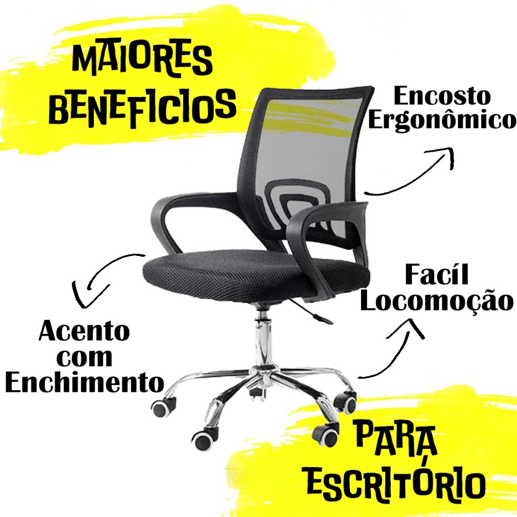 Cadeira De Escritório Resistente Estofado Ergonômico Peças De Qualidade