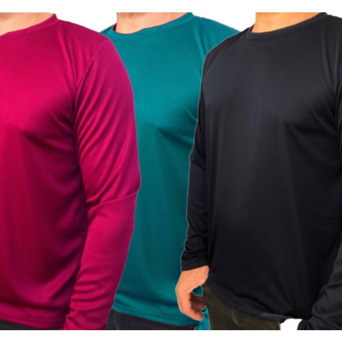 Kit 3 Camiseta Dry Fit Manga Longa Masculina