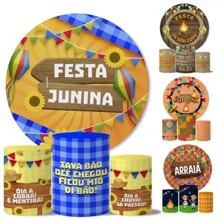 Trio Capas Cilindros + Painel Temas Festa Junina Julina Veste Fácil
