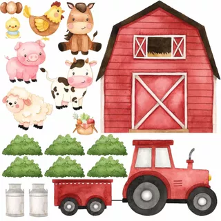 Cartela Adesiva Kit com 18 itens Fazendinha Aquarela Menina Menino