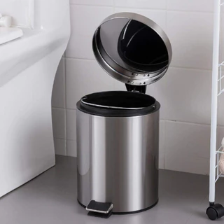 Lixeira Banheiro 5L Cesto De Lixo Metal Inox Com Pedal Cor Cinza