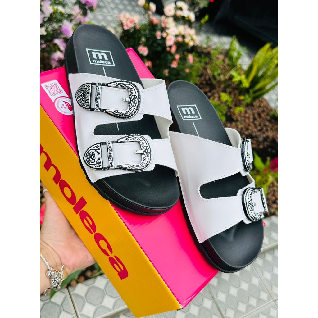 Sandalia Moleca Birken Original Rasteira Fivela Preto Branco ...