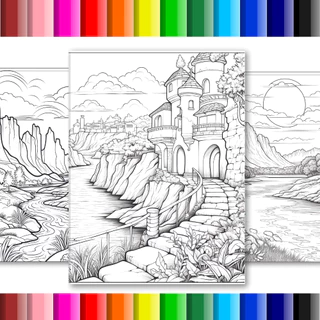 Desenhos para colorir Adulto de Paisagens e casas - 50 folhas soltas A5(metade de uma folha A4)