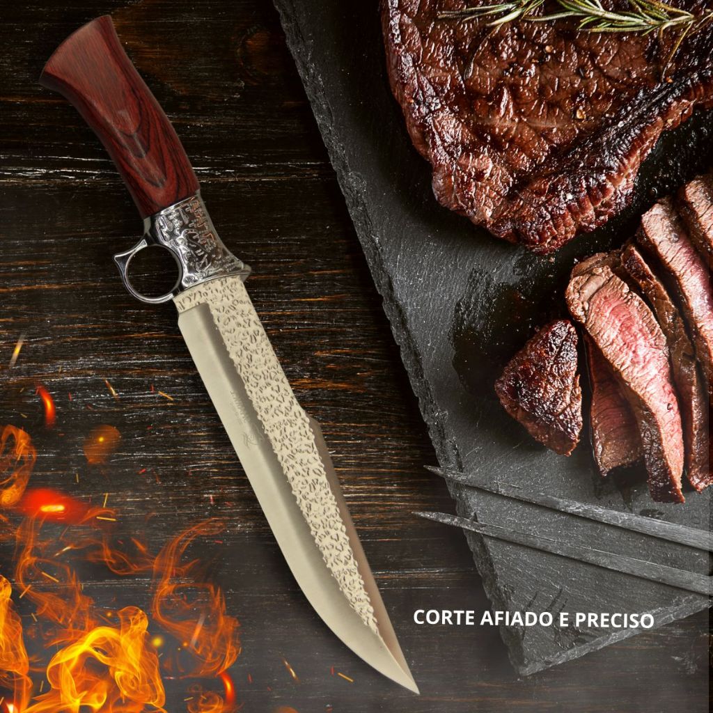 Faca Para Churrasco Aço Inox Luxo C/ Bainha Preta