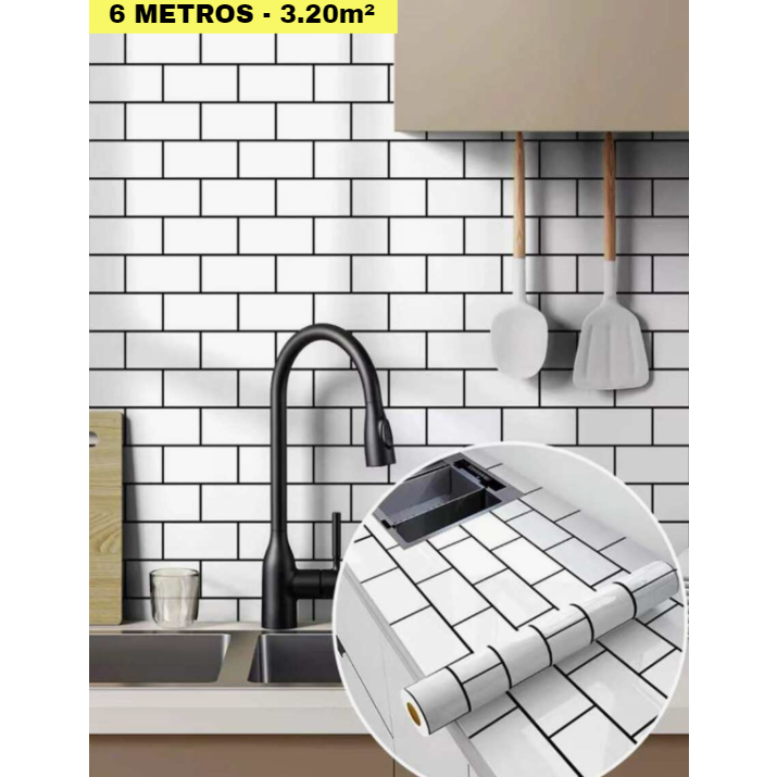 6 METROS ADESIVO TIJOLO BRANCO e cozinha Resistente a Agua/Óleo/Fogo/Alta Temperatura - Usável em fogão/armário/porta Inovação